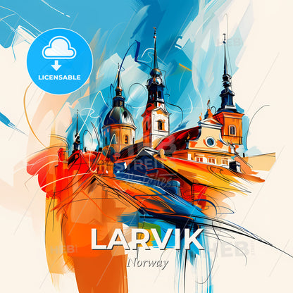 Vibrant Larvik, Norway - A Painting Of A Building With Towers - Square format print template