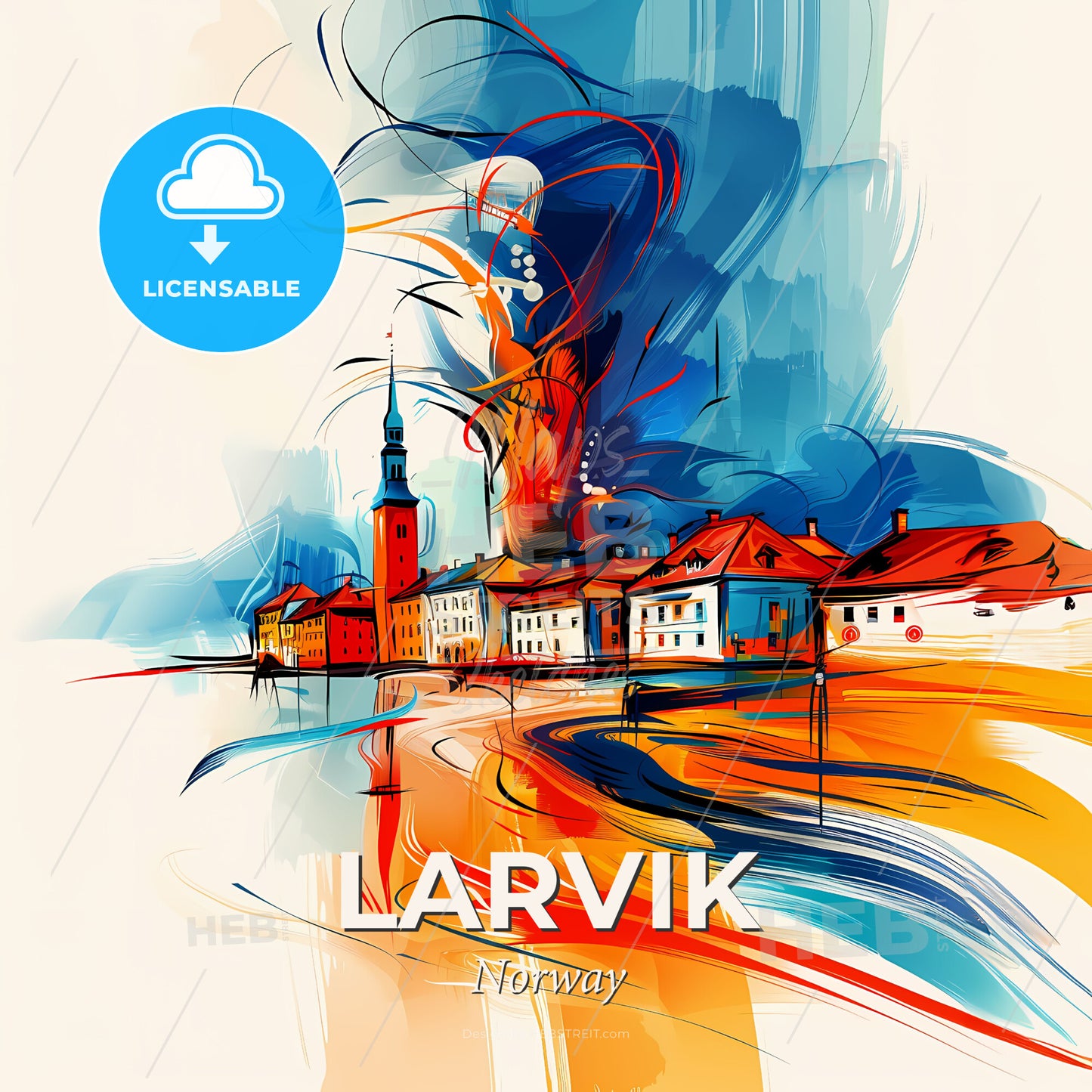 Vibrant Larvik, Norway - A Painting Of A Town - Square format print template
