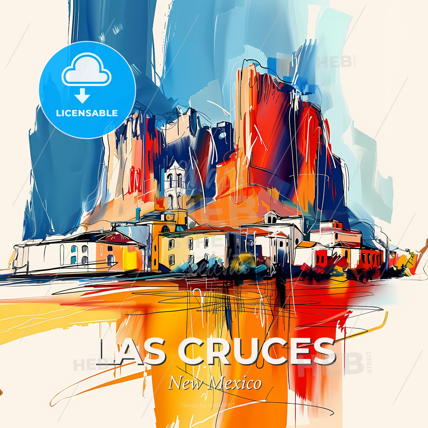 Vibrant Las Cruces, New Mexico - A Painting Of A Town - Square format print template