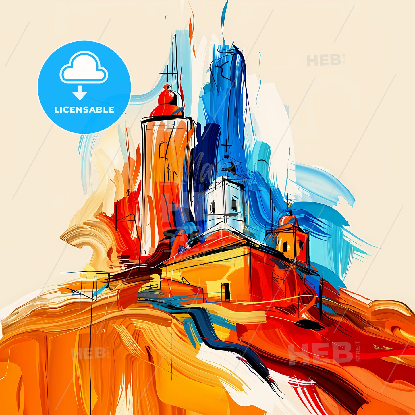 Vibrant Las Cruces, New Mexico - A Painting Of A Building On A Hill