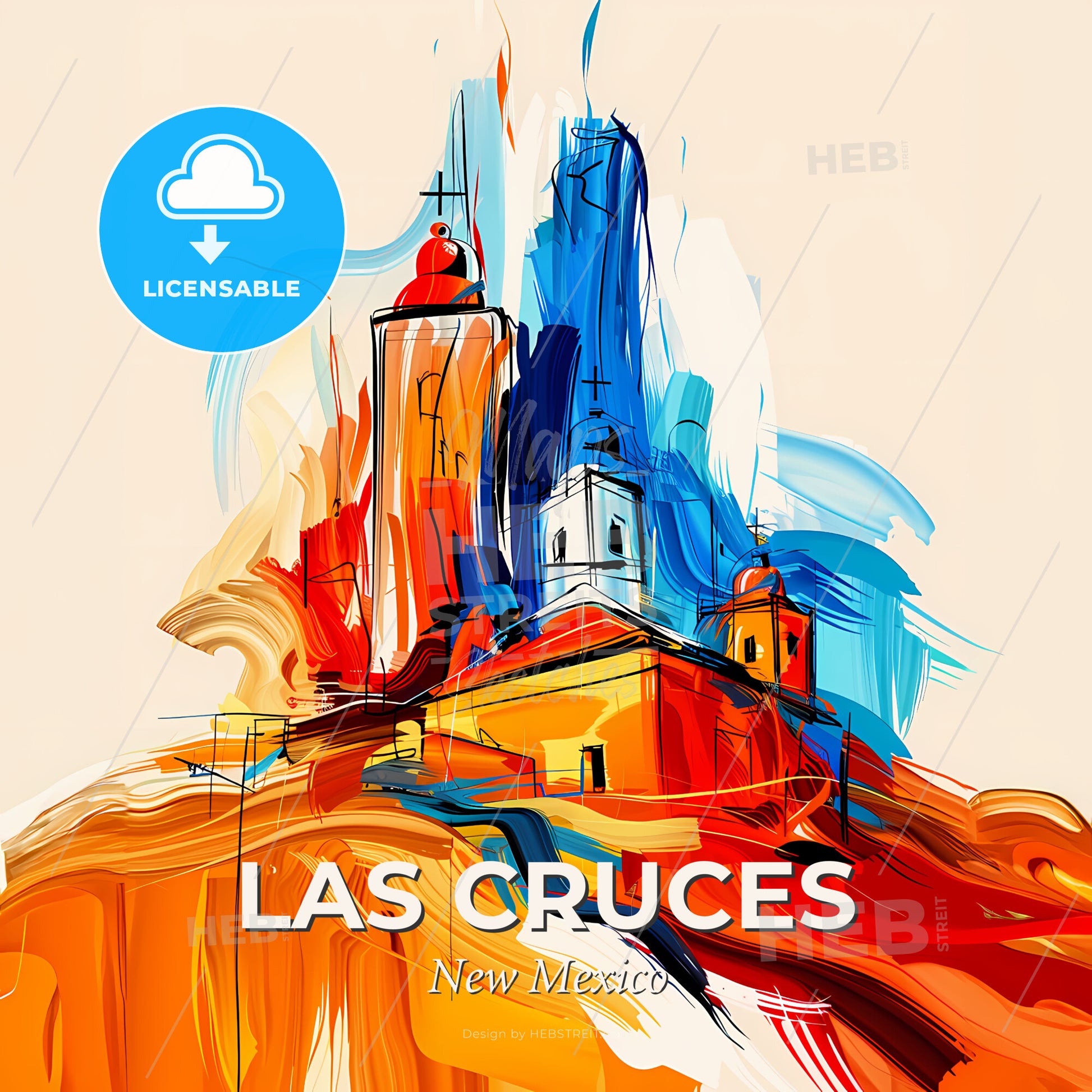 Vibrant Las Cruces, New Mexico - A Painting Of A Building On A Hill - Square format print template