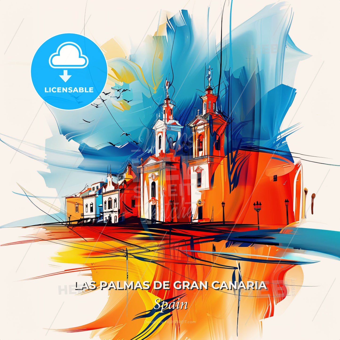 Vibrant Las Palmas De Gran Canaria, Spain - A Colorful Painting Of A Building - Square format print template