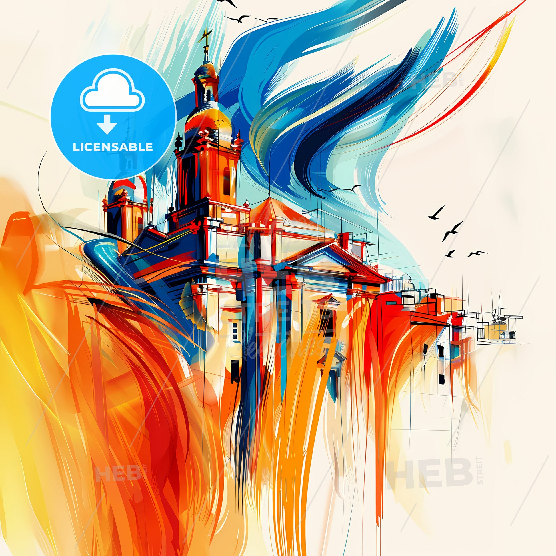 Vibrant Las Palmas De Gran Canaria, Spain - A Painting Of A Building With A Colorful Background