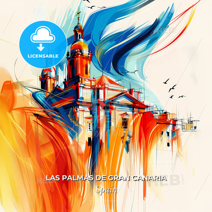 Vibrant Las Palmas De Gran Canaria, Spain - A Painting Of A Building With A Colorful Background - Square format print template