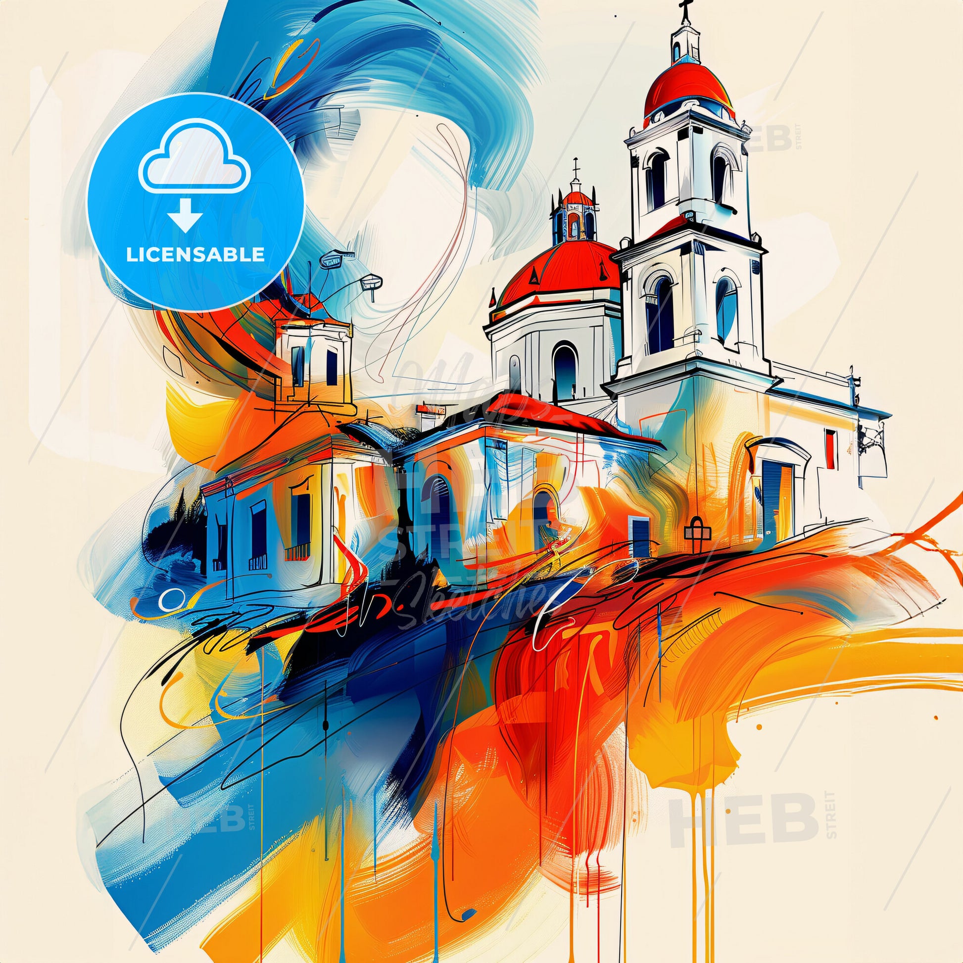 Vibrant Las Tunas, Cuba - A Painting Of A Building With A Red Roof