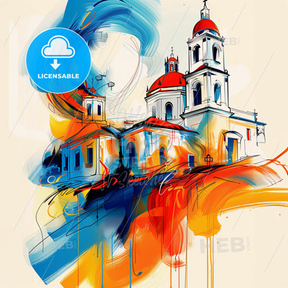 Vibrant Las Tunas, Cuba - A Painting Of A Building With A Red Roof