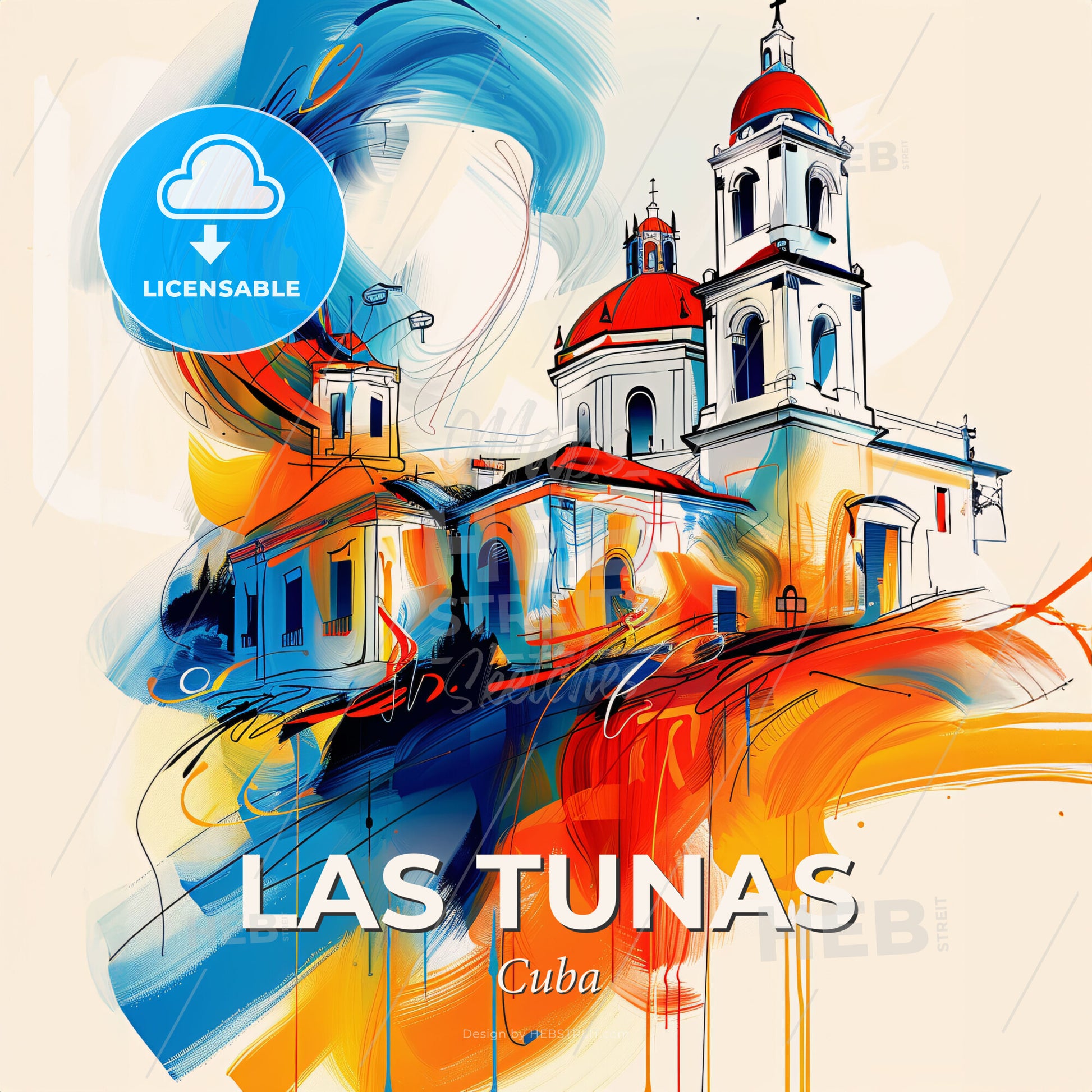 Vibrant Las Tunas, Cuba - A Painting Of A Building With A Red Roof - Square format print template