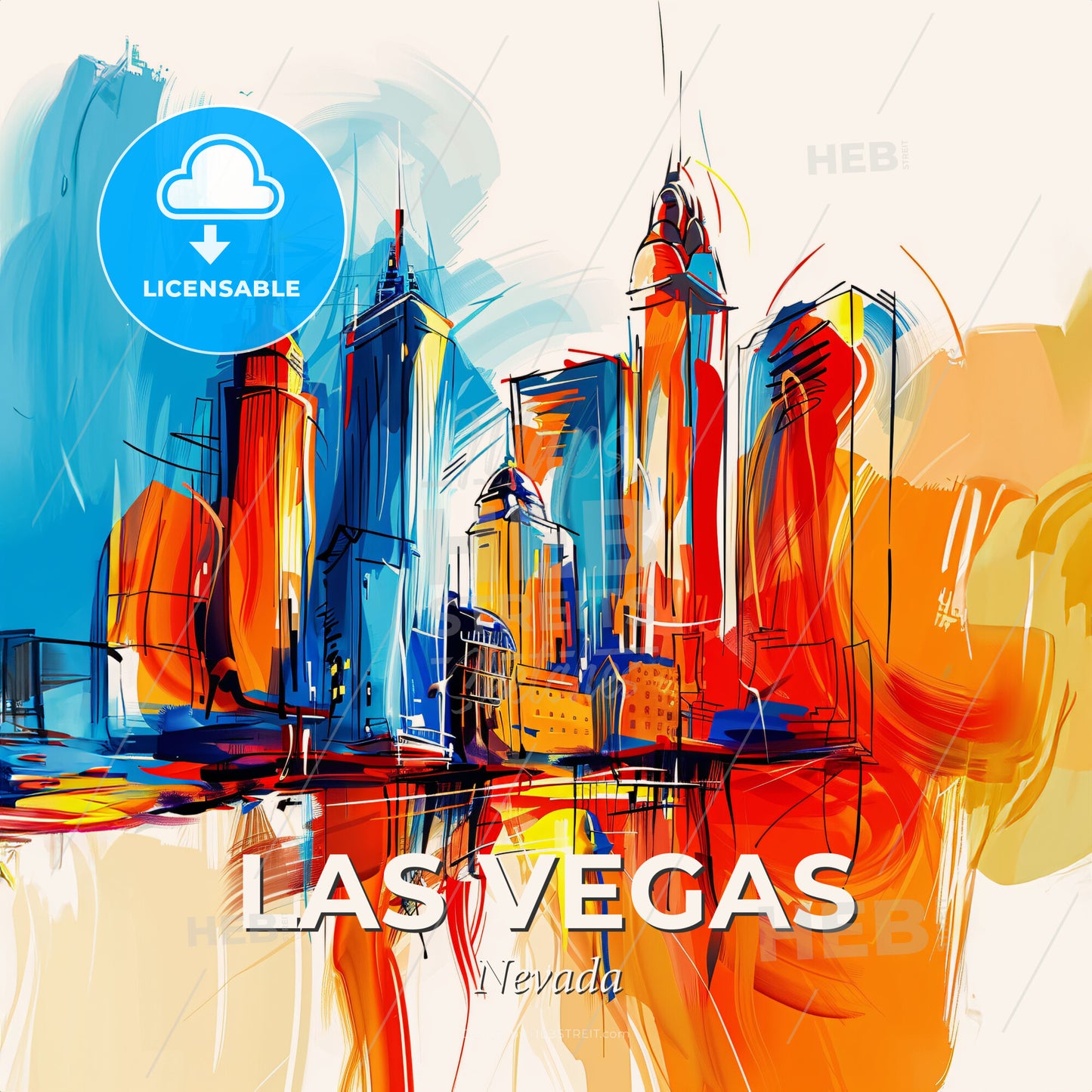 Vibrant Las Vegas, Nevada - A Painting Of A City - Square format print template
