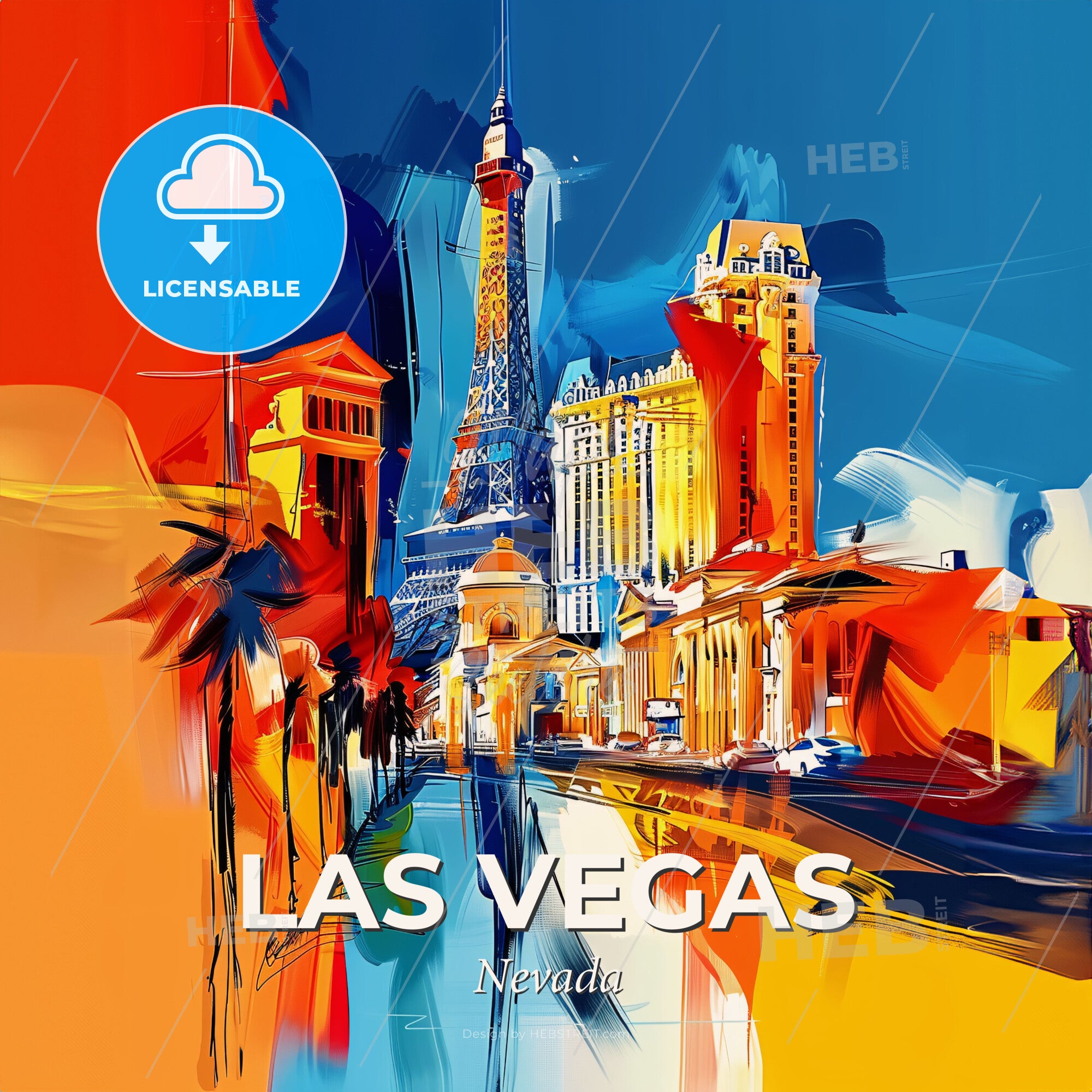 Vibrant Las Vegas, Nevada - A Painting Of A City With A Tower