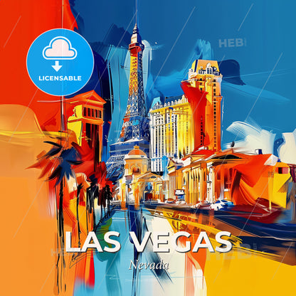 Vibrant Las Vegas, Nevada - A Painting Of A City With A Tower - Square format print template
