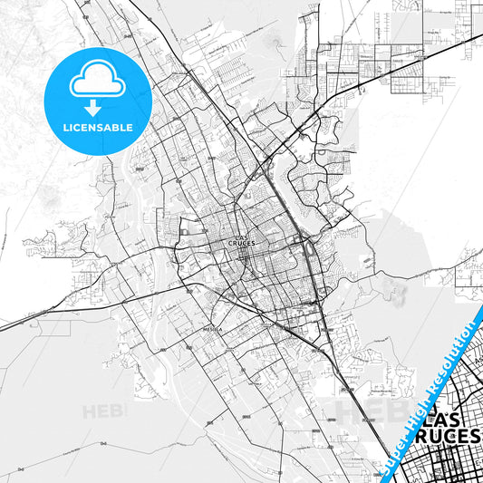 Las Cruces, New Mexico light map with streetnames, citynames and districts