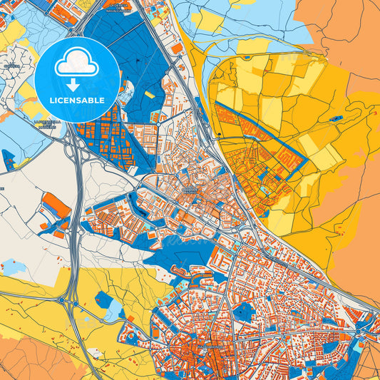 Colorful Las Rozas de Madrid Street Map with Labels and Buildings