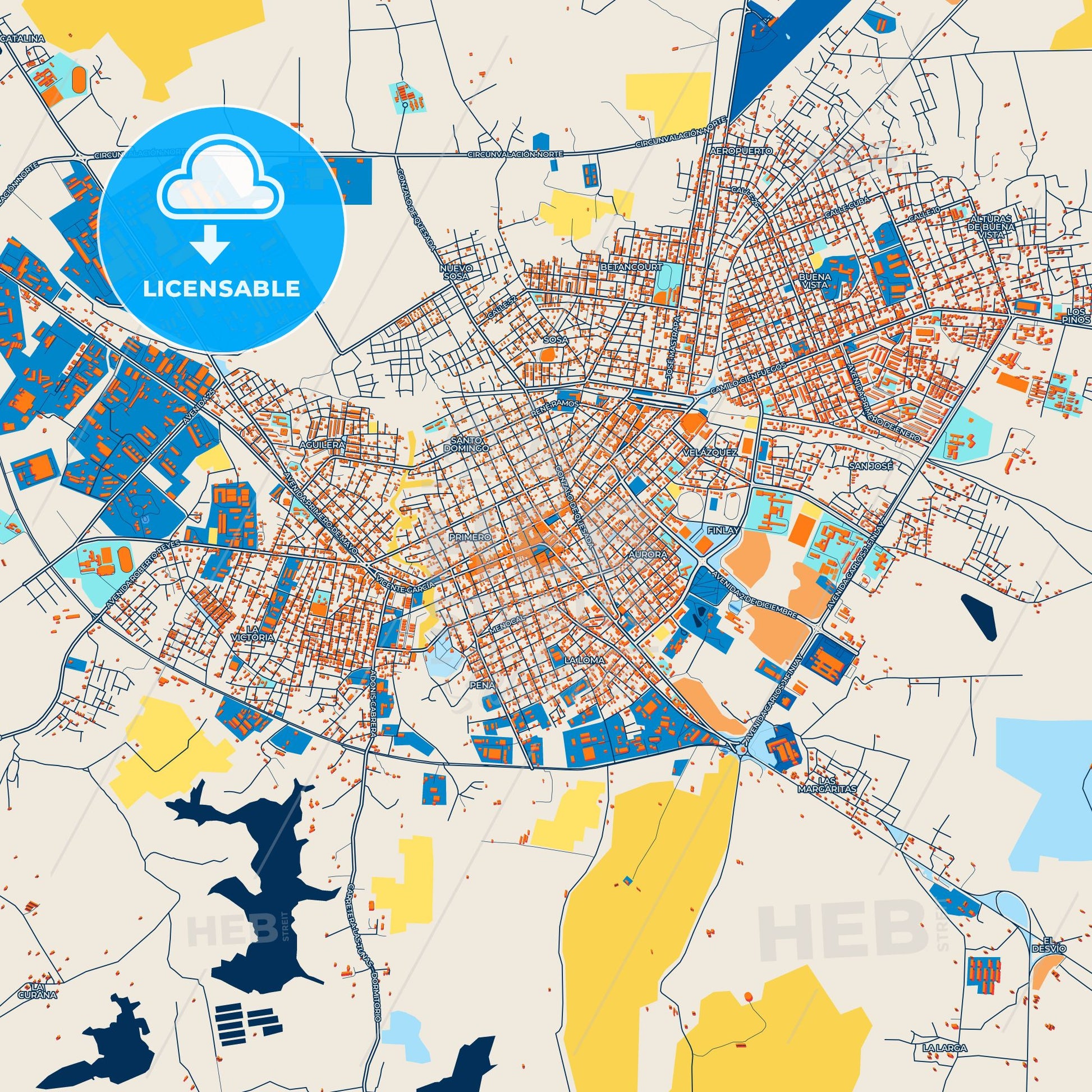 Colorful Las Tunas Street Map with Labels and Buildings