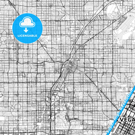 Las Vegas, Nevada light map with streetnames, citynames and districts