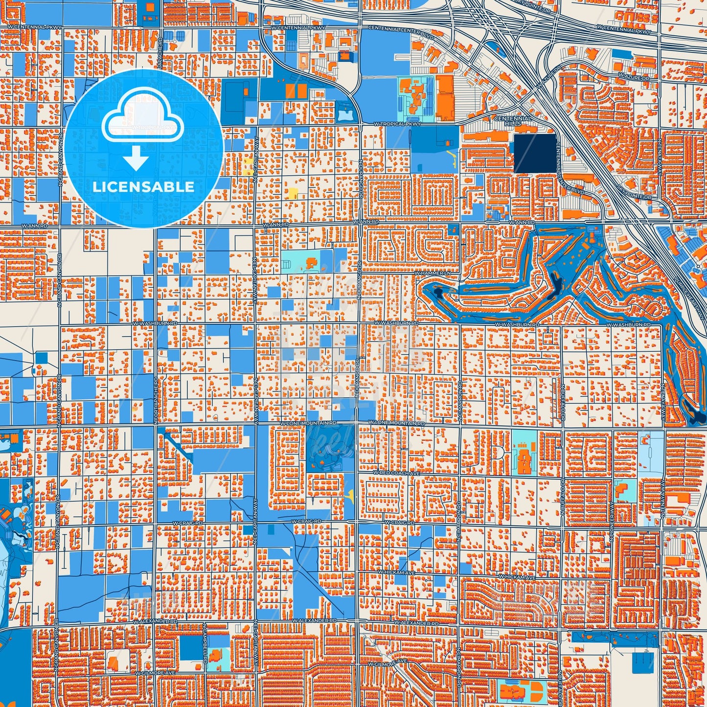 Colorful Las Vegas Street Map with Labels and Buildings