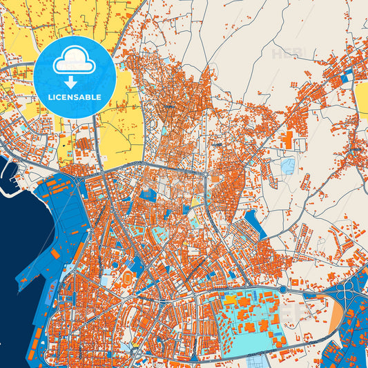 Colorful Latakia Street Map with Labels and Buildings