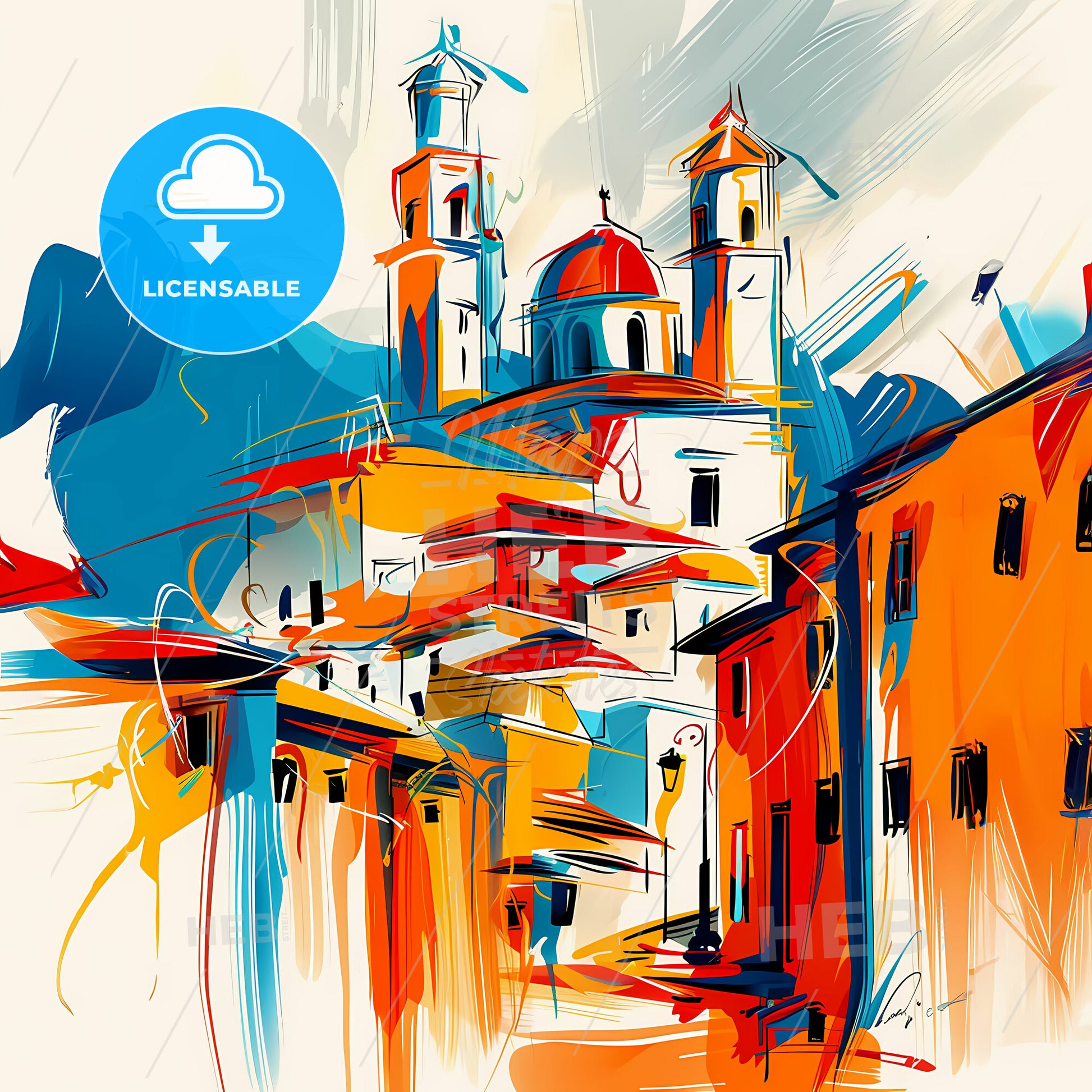 Vibrant Latakia, Syria - A Painting Of A Building With Towers And A Dome