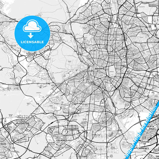 Latina, Spain light map with streetnames, citynames and districts
