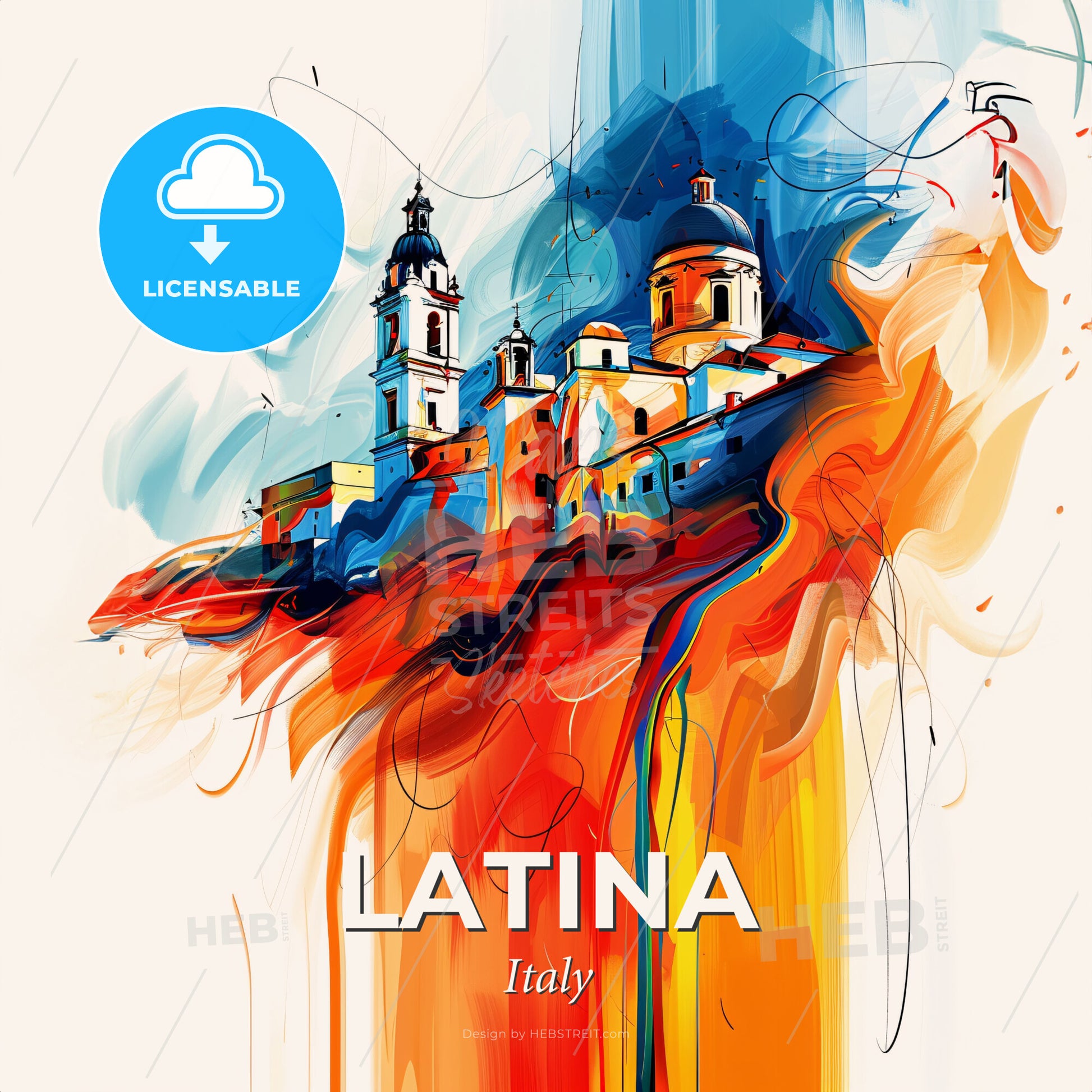 Vibrant Latina, Italy - A Painting Of A Building With A Dome And A Dome On Top - Square format print template