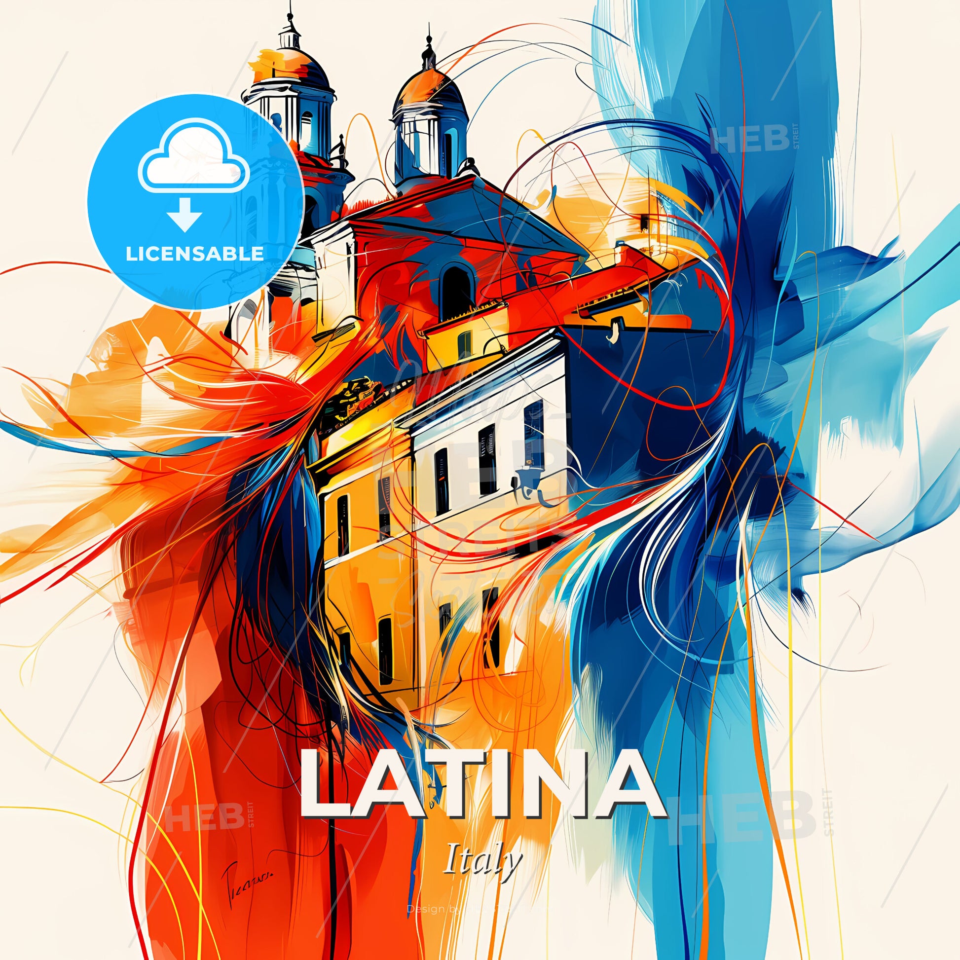 Vibrant Latina, Italy - A Painting Of A Building With Colorful Swirls - Square format print template