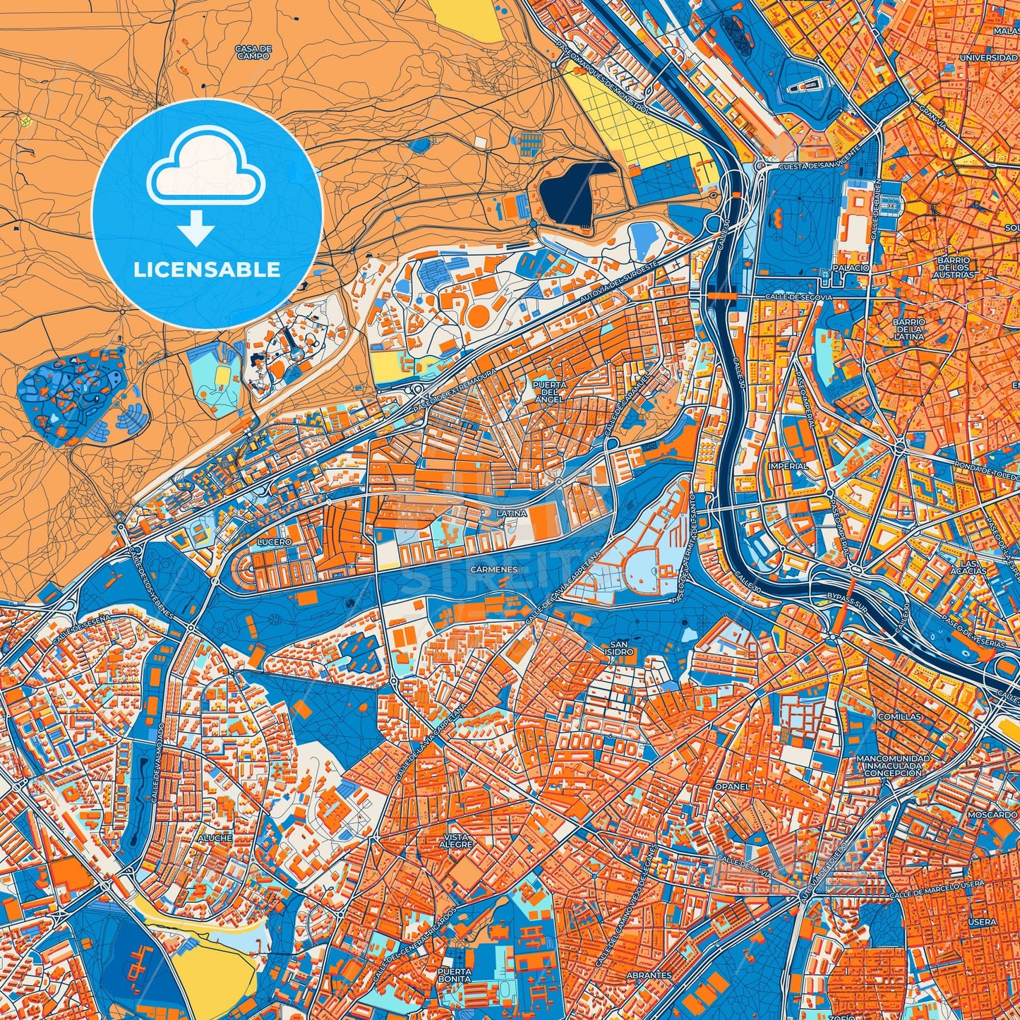 Colorful Latina Street Map with Labels and Buildings