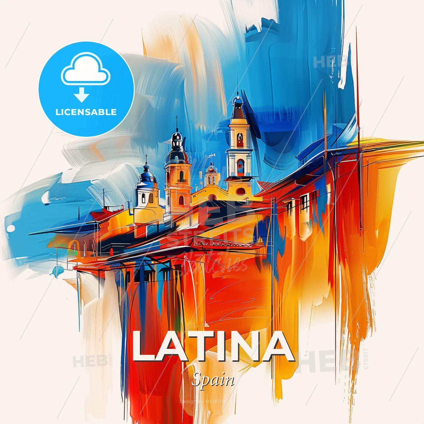 Vibrant Latina, Spain - A Painting Of A Building With Towers - Square format print template