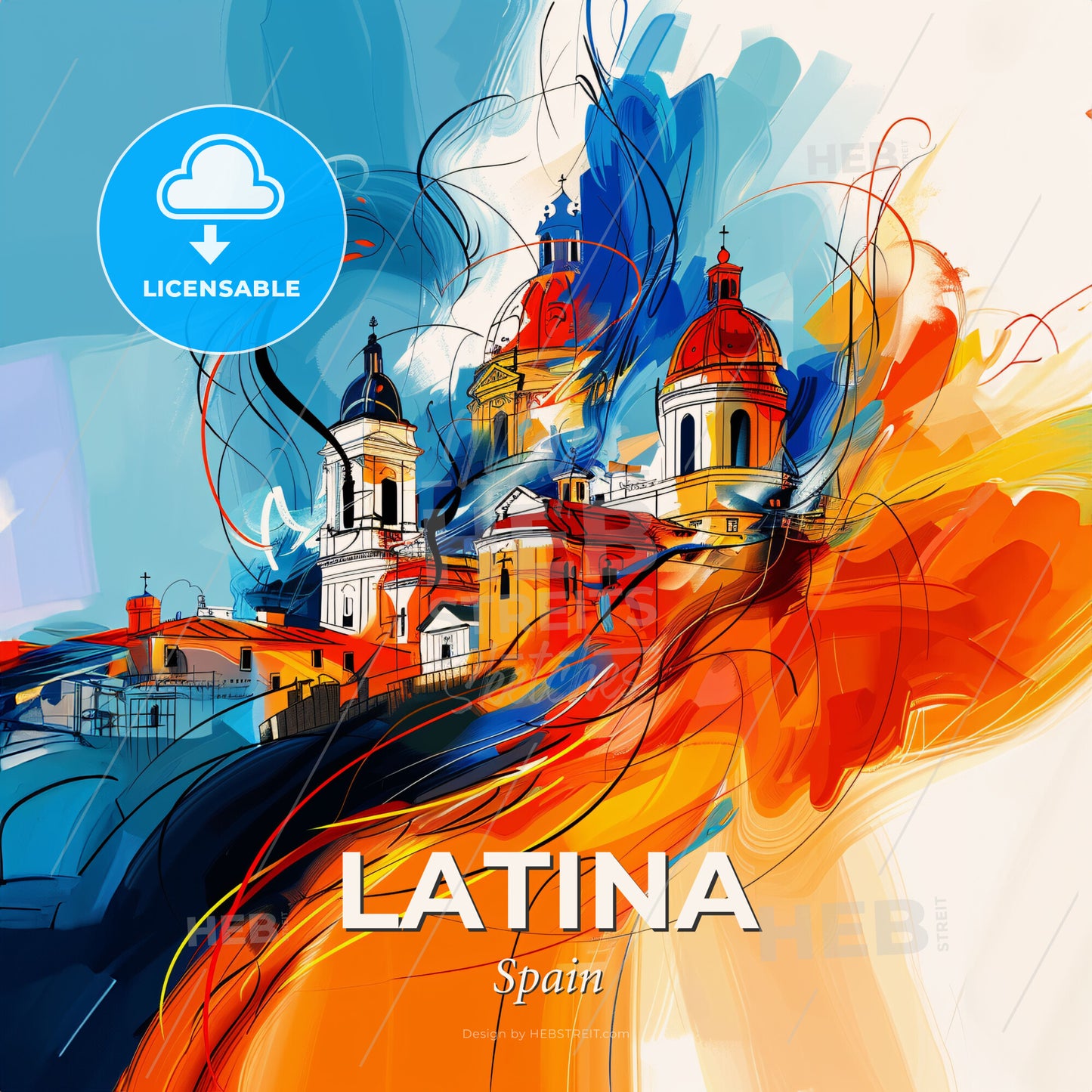 Vibrant Latina, Spain - A Painting Of A Building With Colorful Swirls - Square format print template