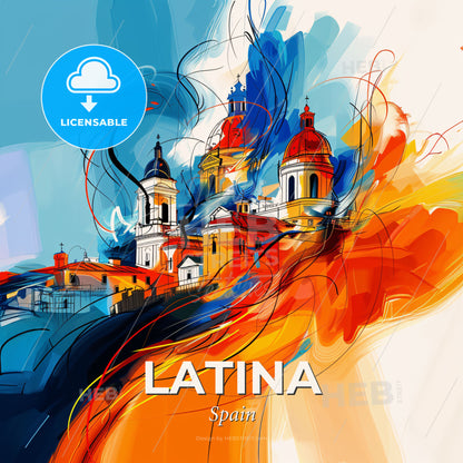 Vibrant Latina, Spain - A Painting Of A Building With Colorful Swirls - Square format print template