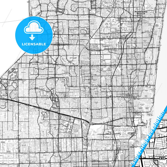 Lauderhill, Florida light map with streetnames, citynames and districts