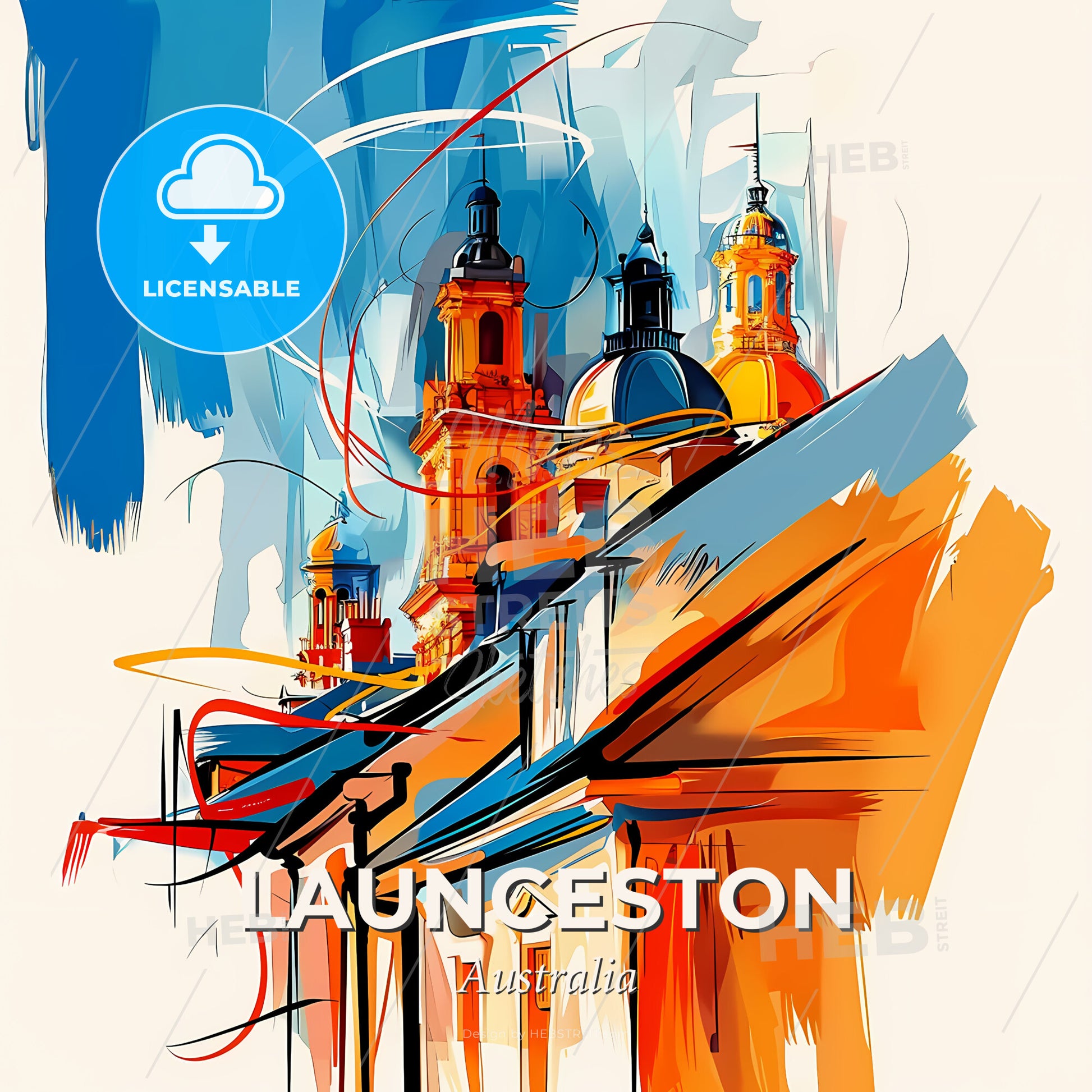 Vibrant Launceston, Australia - A Painting Of A Building With A Dome Shaped Roof - Square format print template