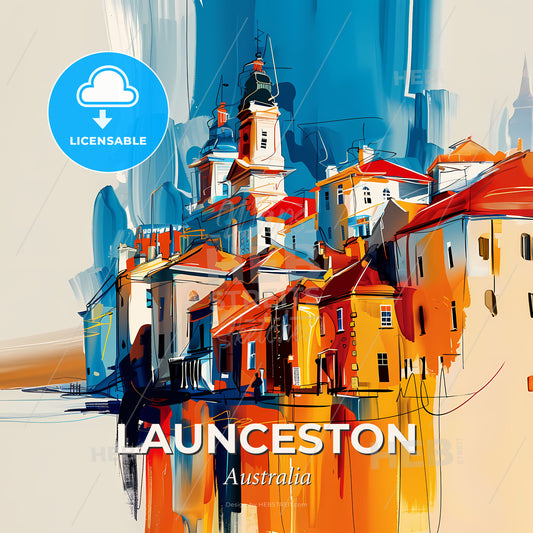 Vibrant Launceston, Australia - A Painting Of A City - Square format print template