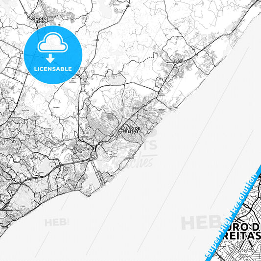 Lauro de Freitas, Brazil light map with streetnames, citynames and districts