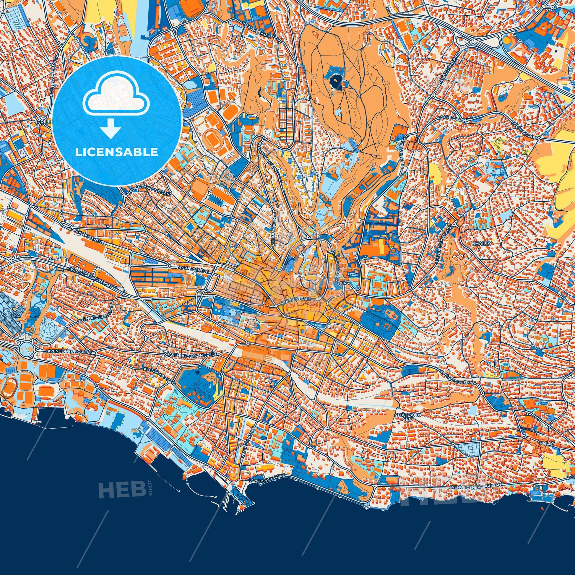 Colorful Lausanne Street Map with Labels and Buildings