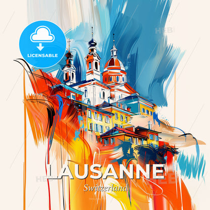Vibrant Lausanne, Switzerland - A Painting Of A Building - Square format print template