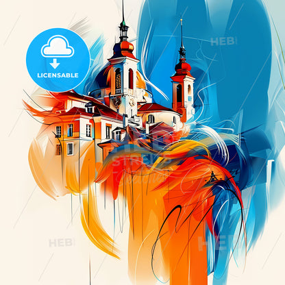 Vibrant Lausanne, Switzerland - A Painting Of A Building With Colorful Paint