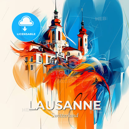 Vibrant Lausanne, Switzerland - A Painting Of A Building With Colorful Paint - Square format print template