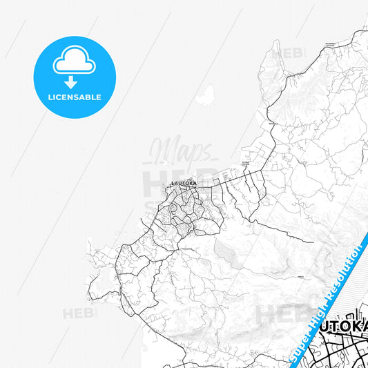 Lautoka, Fiji light map with streetnames, citynames and districts