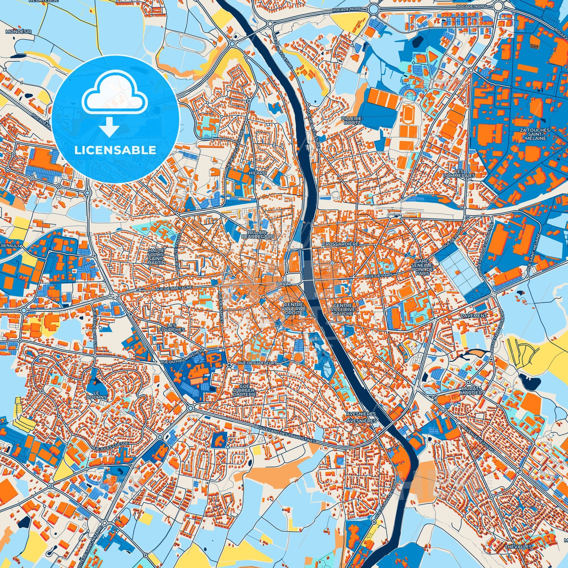 Colorful Laval Street Map with Labels and Buildings