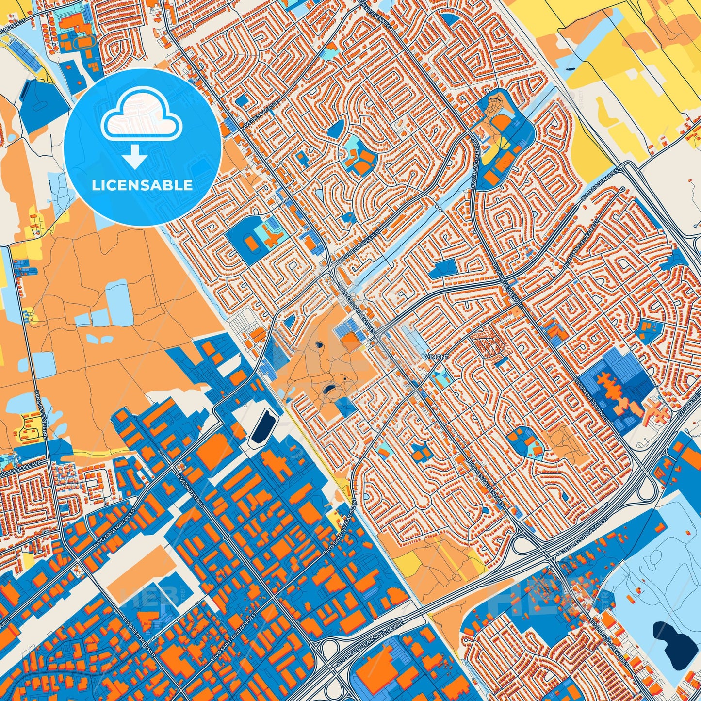 Colorful Laval Street Map with Labels and Buildings