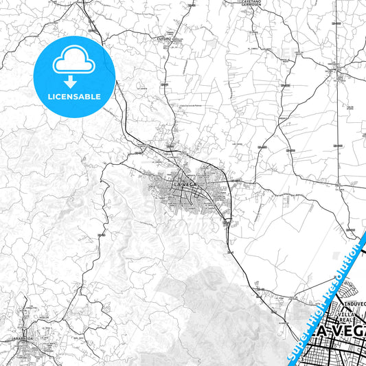 La Vega, Dominican Republic light map with streetnames, citynames and districts