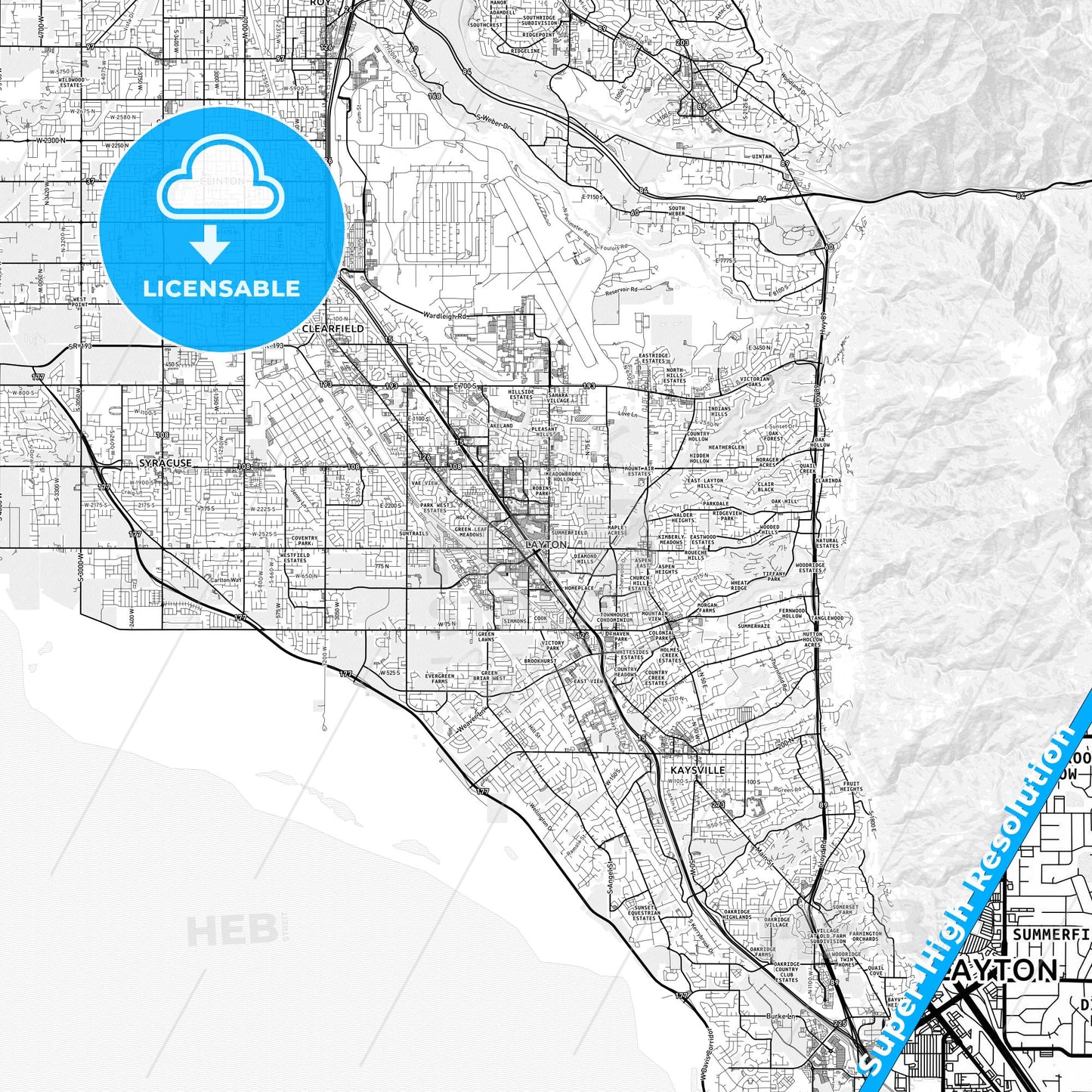 Layton, Utah light map with streetnames, citynames and districts