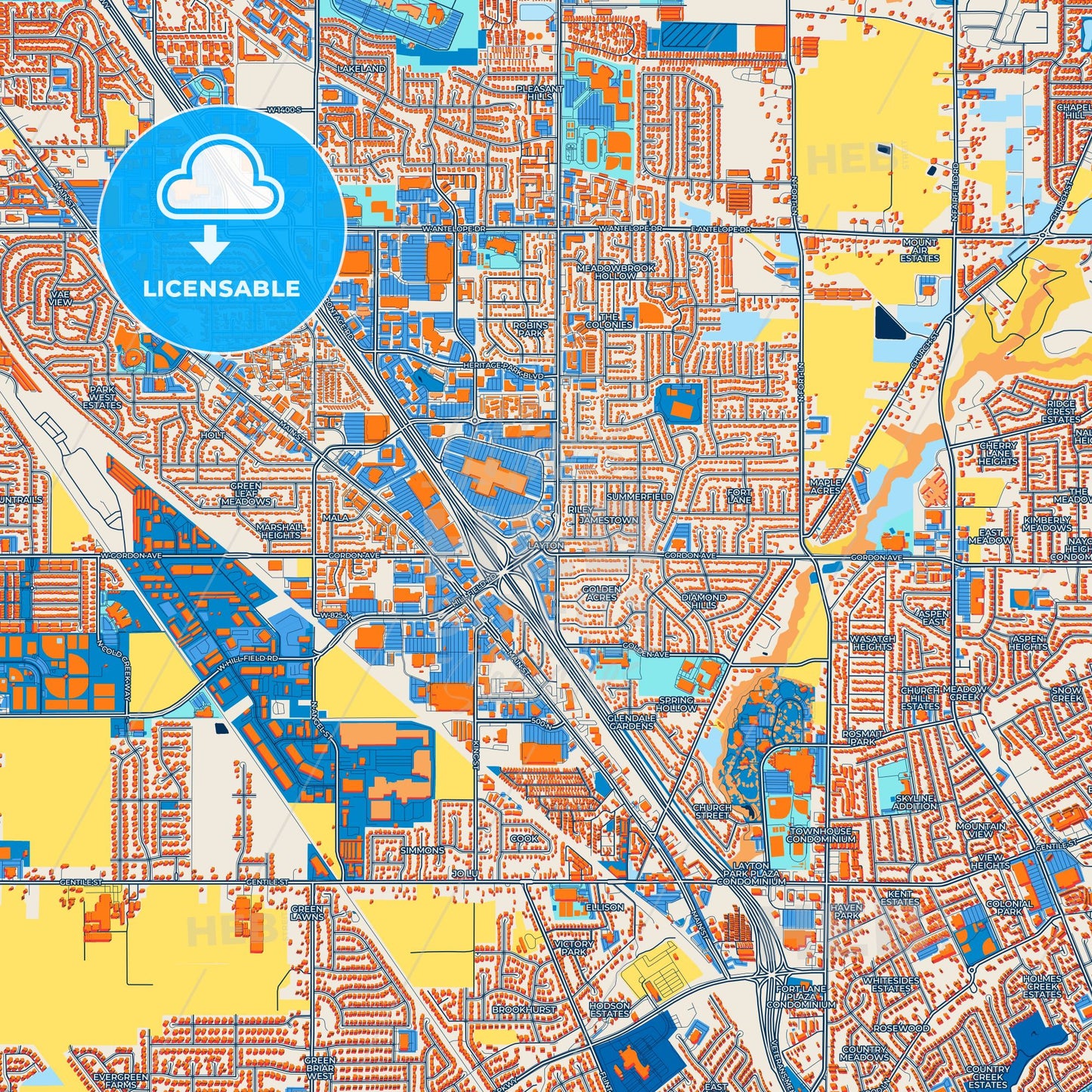 Colorful Layton Street Map with Labels and Buildings