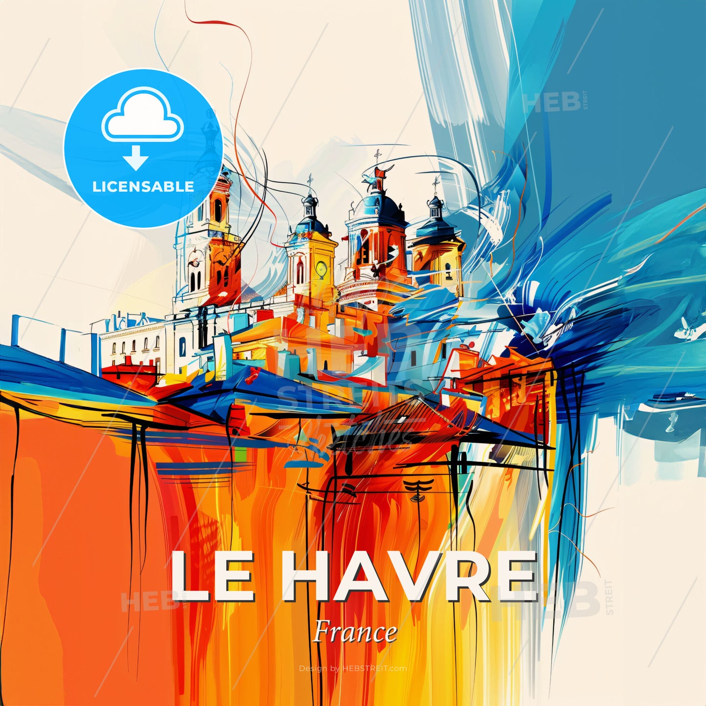 Vibrant Le Havre, France - A Colorful Painting Of A Building - Square format print template