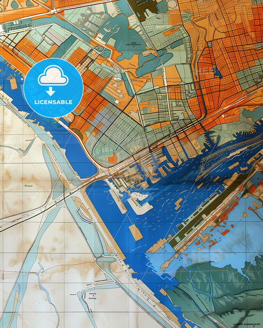 Artful City Map - Vibrant Painting Featuring Havre Landmarks