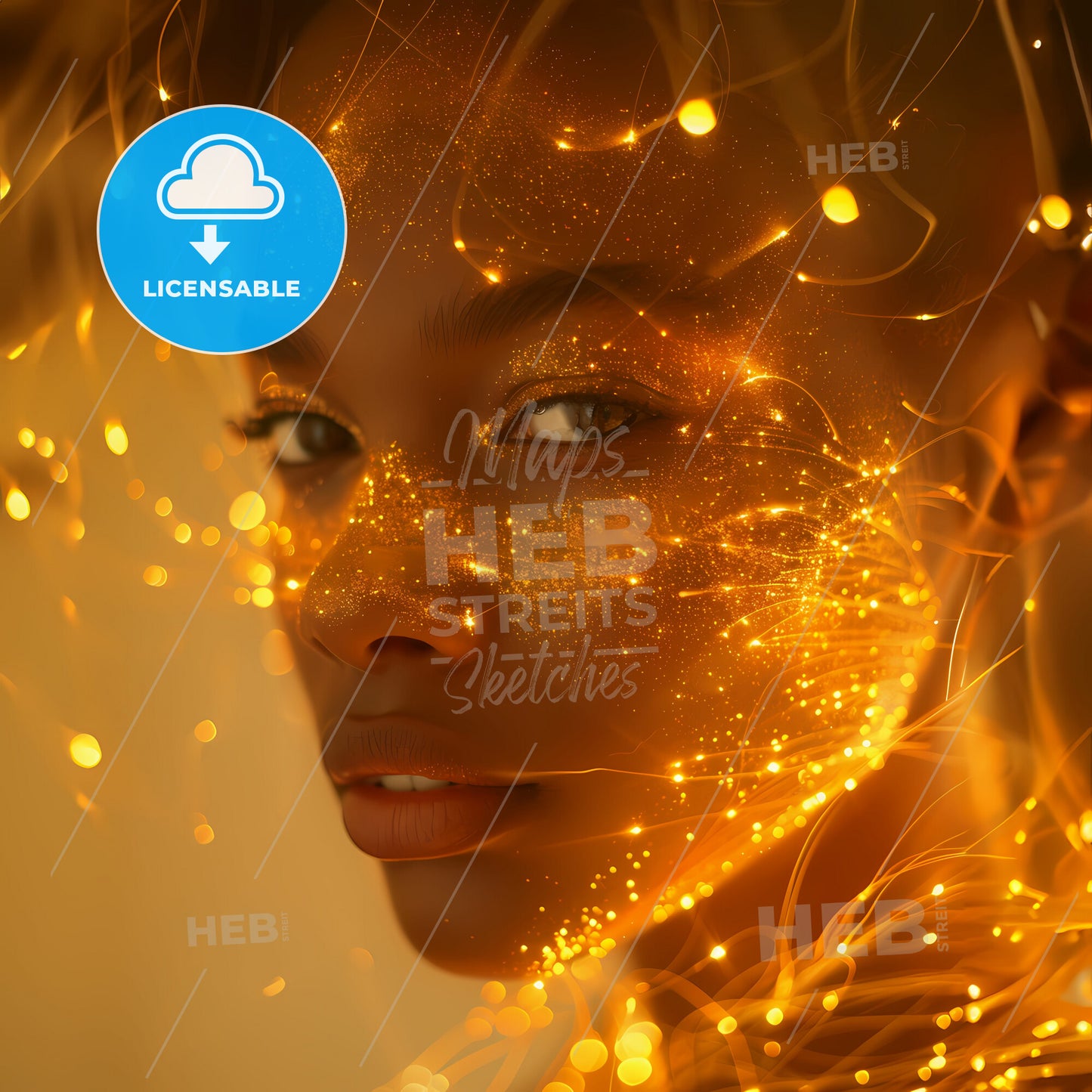Leadership in Focus: Portraits of Power - A woman with glowing lights on her face