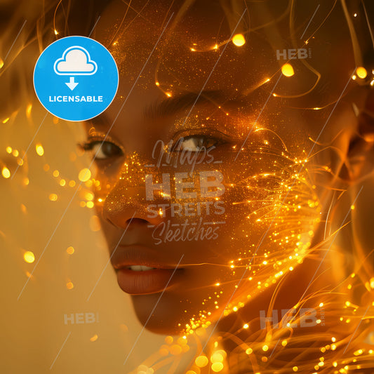 Leadership in Focus: Portraits of Power - A woman with glowing lights on her face
