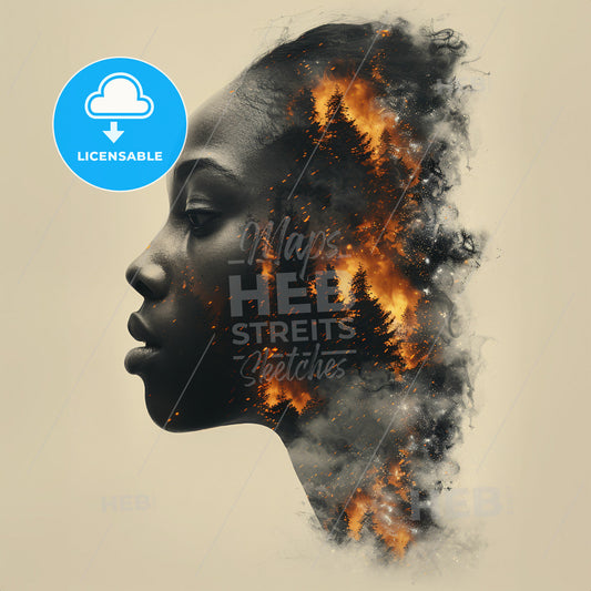 Leadership Landscapes: Commanding the View - A womans face with a fire and smoke