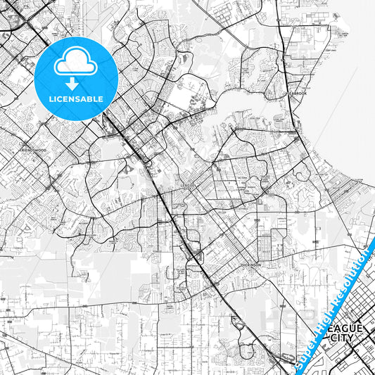 League City, Texas light map with streetnames, citynames and districts