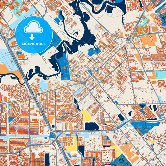 Colorful League City Street Map with Labels and Buildings