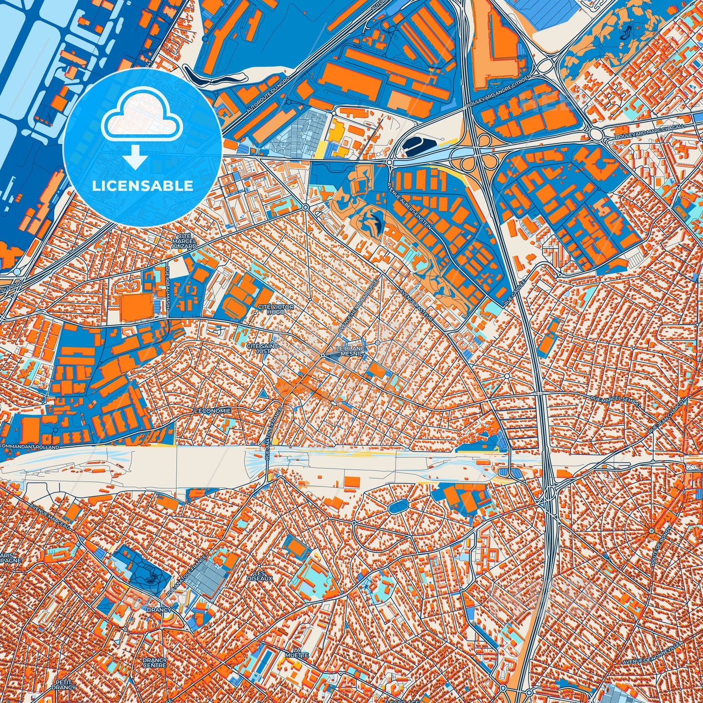 Colorful Le Blanc-Mesnil Street Map with Labels and Buildings